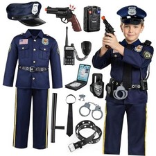 Police Officer Costume for Kids Boys, Cop Halloween Costumes M 5-7Y Navy Blue