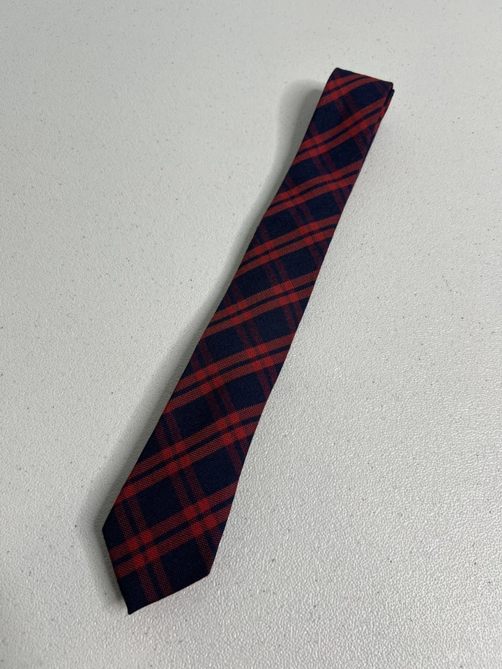 Gravata BDG vermelha, azul xadrez skinny mistura de seda e lã nova sem etiquetas - Imagem 3 de 4
