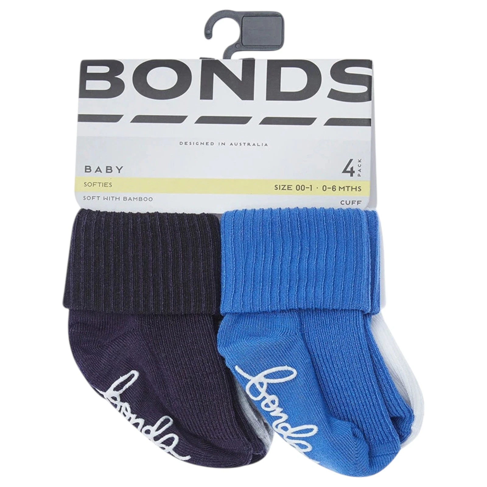 20 X Bonds Baby Super Soft Bamboo Cuff Blue/ Navy/ Grey/ White Socks