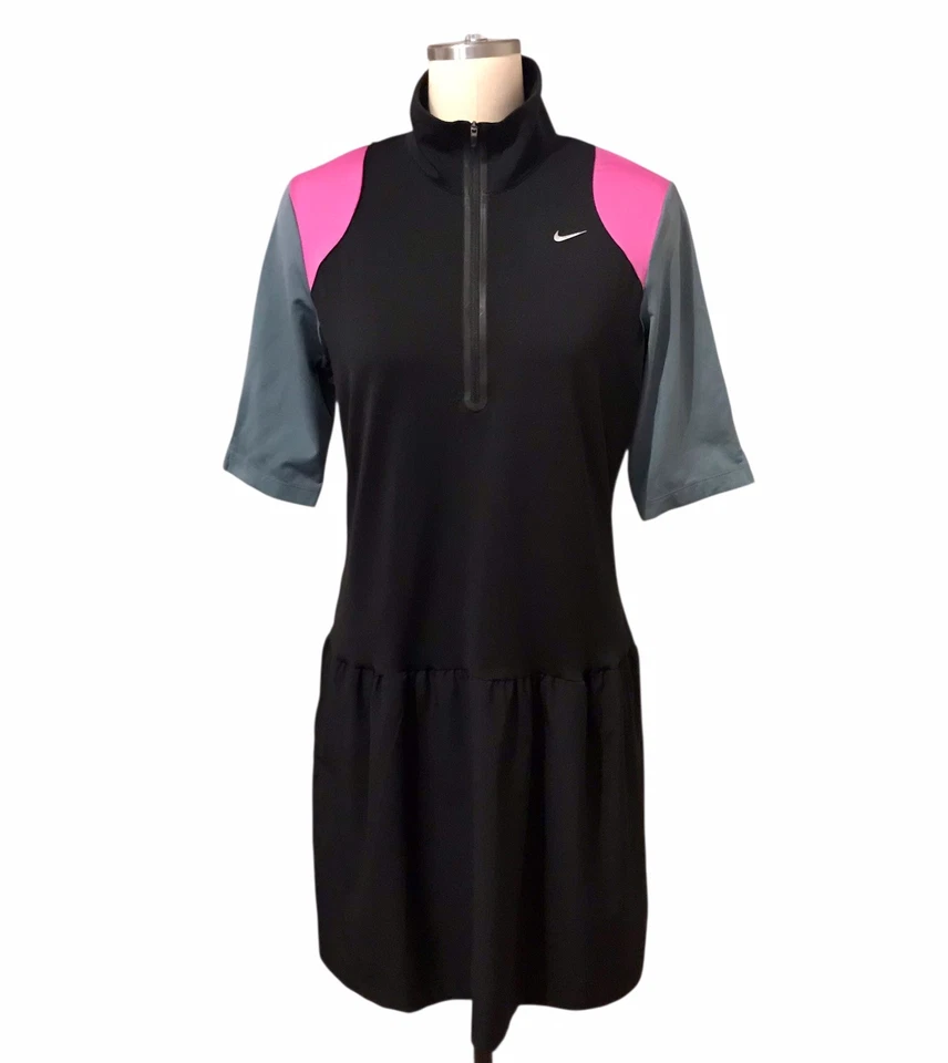 Nike Golf Tour Performance Dress Dri Fit Black Pink Gray Pockets Women’s Sz M - Image 2 of 4