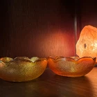Vintage Jeannette Marigold Crackle Carnival Glass Bowl with Scalloped Edge