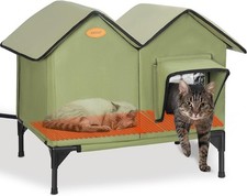 Winter Insulated Elevated Heated Cat House Outdoor Large Feral Cat Shelter