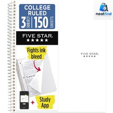 Spiral Notebook Study App, 3 Subject, College Ruled Paper, 8-1/2" x 11", 15...