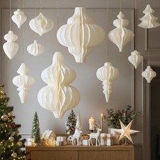 12Pcs Jumbo Christmas Honeycomb Paper Ornaments White 3D Hanging D cor