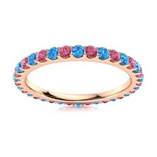 Full Eternity Round Pink Topaz  Swiss Blue Topaz 925 Silver Rose Plated Ring