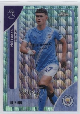 2025 Topps Chrome Premier League Aqua Wave Refractor 191/199 Phil Foden #124 5b1