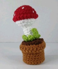 Mini Crochet Mushroom In A Pot 4"
