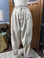 80s Vintage Cream Cotton Parachute Pleated High Waist Tapered 24  Waist