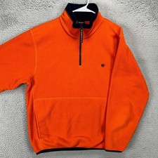 Nautica Competition Fleece Sweatshirt Mens Large Orange Quarter Zip Pocket Logo