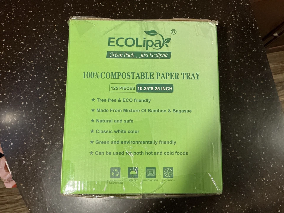 Ecolipak 100% Compostable 5 Compartment Plates, 125 Pack Disposable Paper Plates - Image 3 of 3
