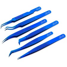 SIVOTE Eyelash Extension Tweezers Fiber Tips Japanese Steel, Set of 6 Curve...