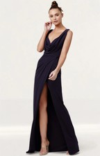 Lexi Womens Maxi Dress Navy Cowl Neck Thigh Split Viscose Formal RRP £172