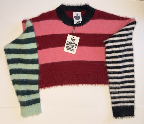 NWT Ragged Priest Oversized Sweater Medium Pink Black Multi Color Fuzzy Cropped - Picture 5 of 17