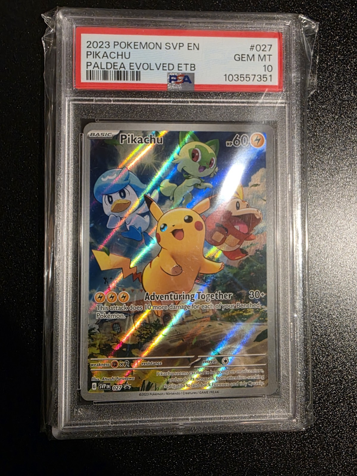 2023 POKEMON SVP EN-SV BLACK STAR PROMO #027 PIKACHU PALDEA EVOLVED ETB PSA 10
