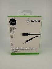 NEW Belkin Black 3ft iPhone Aux Cord 3.5mm Audio Cable with Fast Connector