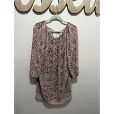 MSSP Max Studio Specialty Products Boho Paisley Floral Smocked Shift Dress M
