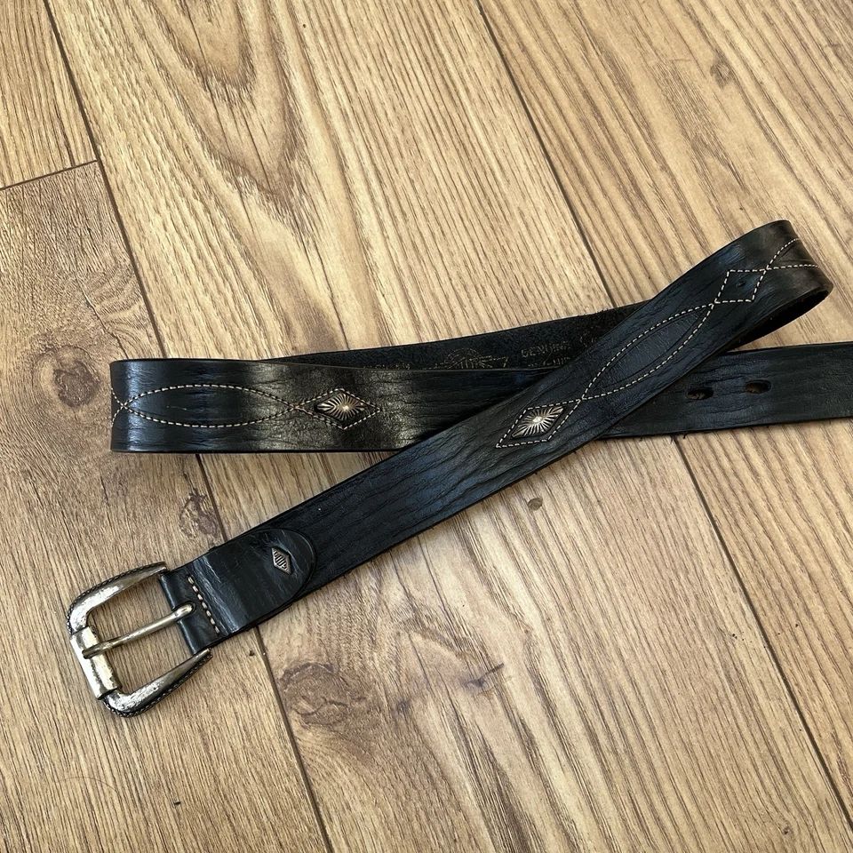 Vintage Good American Black Leather Belt Western Cowboy 34” - Image 2 of 4