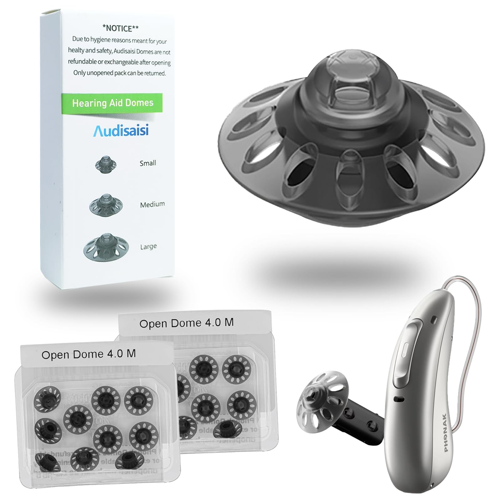 20pcs Phonak Open Hearing Aid Domes Medium Size 0.35 Inch=9m