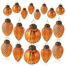  24 Mini Glass Fall Tree Ornaments Set Thanksgiving Ornaments Assorted Orange