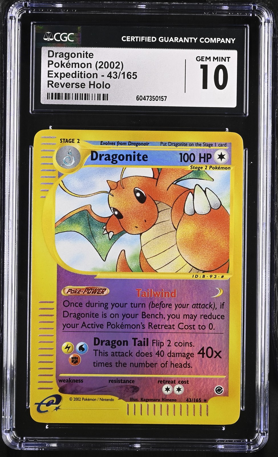 CGC 10 GEM MINT Dragonite 2002 Expedition 43/165 Reverse Holo Pokemon Card 
