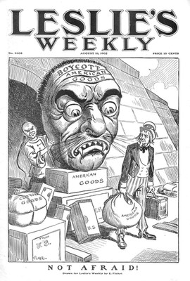 China Boycotting American Goods - Uncle Sam -by E. Flohri -1905 Historical Print