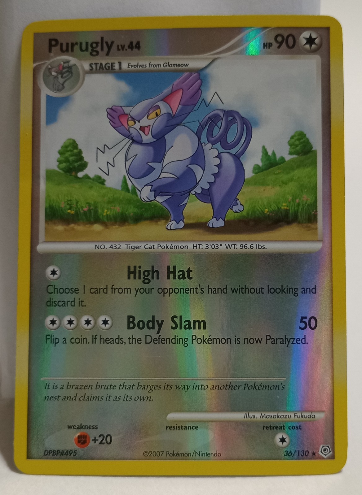 Pokemon Collectible Cards, Purugly, Rev Holo, 36/130, Diamond & Pearl 2007