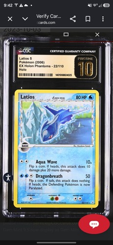 Pokemon Latios EX Holon Phantoms Holo Rare #22 CGC Pristine 10 POP 2