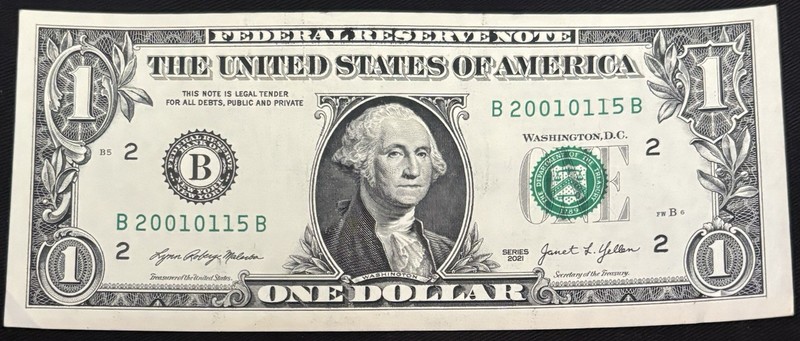 2021 New York $1 Bill January 15th 2001 Birthday/Anniversary Low Sum 10 Note
