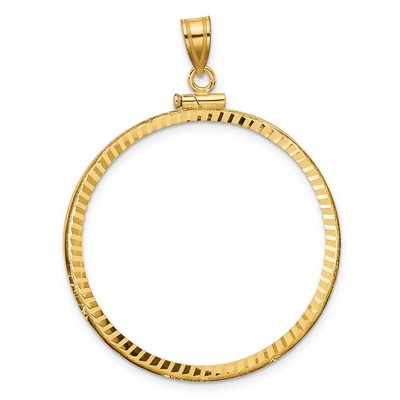 10k Yellow Gold Diamond-cut 34.2mm x 2.85mm Screw Top Coin Bezel Pendant