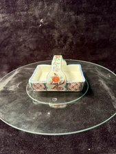 Vintage Fitz And Floyd Camellia Design Ceramic Handled Basket