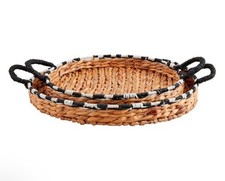 Mud Pie Woven Trays, Striped Edge - 2 Piece Set 42100118