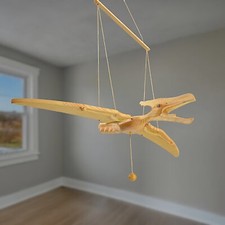 Handmade Wooden Pterodactyl Mobile Natural Alder, Wings Move, Montessori Decor