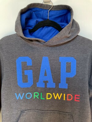 GAP Kids WORLDWIDE Rainbow Spellout Gray Pullover Hoodie