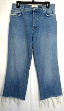 We The Free Free People Blue Button Fly Ankle Raw Hem Blue Jeans Size 28 EUC