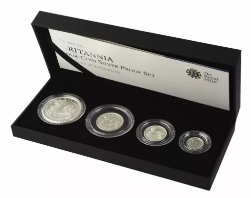 BRITANNIA SILVER PROOF 4 COIN SET CASED WITH COA CHOICE OF YEAR