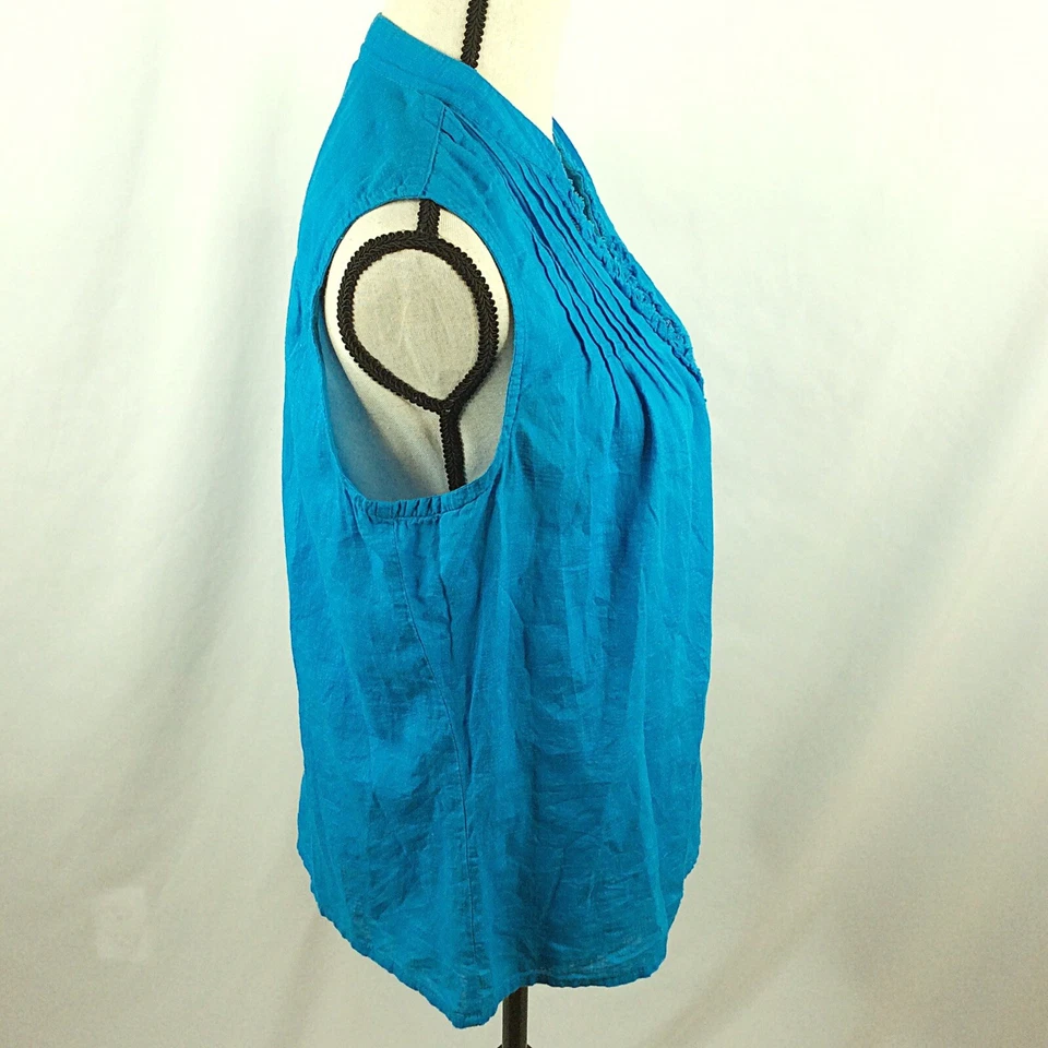 Camiseta sin mangas vintage DCC Missy para mujer talla grande cuello en V sin mangas con volantes azul Foto 4 de 4