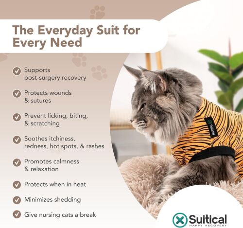 XXS Tiger Print Recovery Suit for Cats - Comfortable & Durable Post-Surgery Wear - Picture 7 of 12