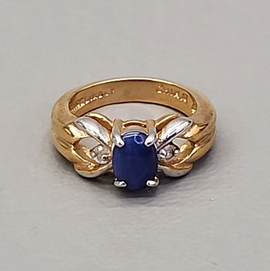 Anillo Estrella Zafiro Piedra Azul Relleno Oro Pequeño Talla 4 Firmado Foto 2 de 4