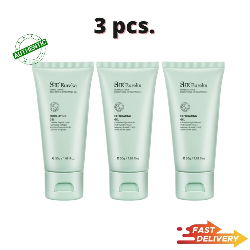 x3 She Eureka Exfoliating Gel Scrub Face Body Brightening Skin Moisturize 50g.