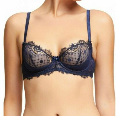 Dita Von Teese Vedette Underwired Non Padded Burlesque Bra D59024 Navy .