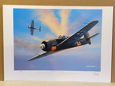 NO 1 signed aviation art print Fighter German Ace Hugo Broch FW190