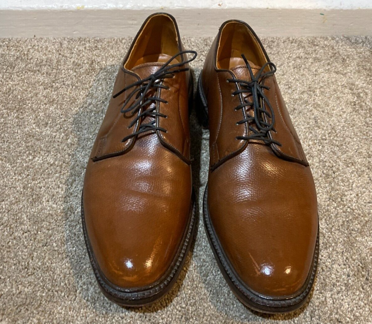 SAOLA Scarpa elegante VINTAGE Footjoy V tacchetta pelle marrone 11 5 made USA punta liscia blucher