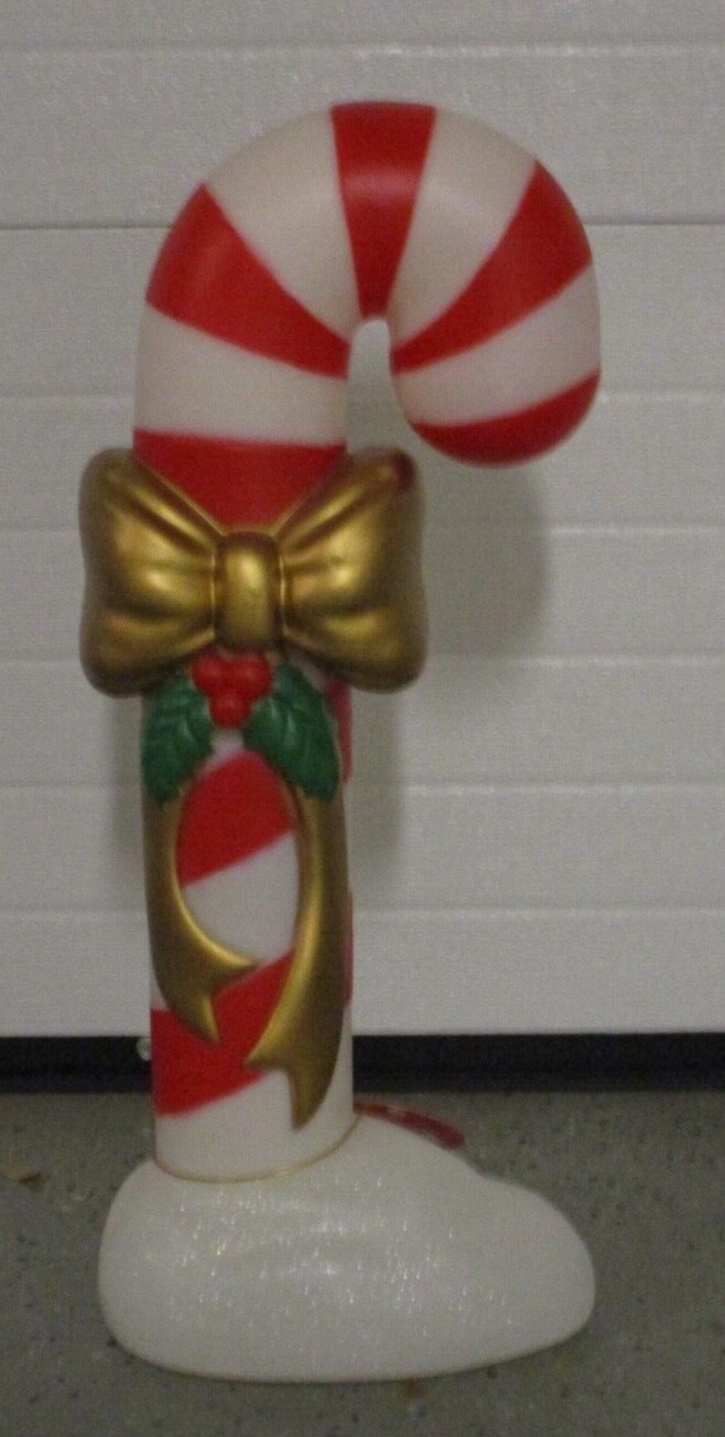 Big Lots Winter Wonder Lane Blow Mold Lighted Candy Cane W/ Gold Ribbon