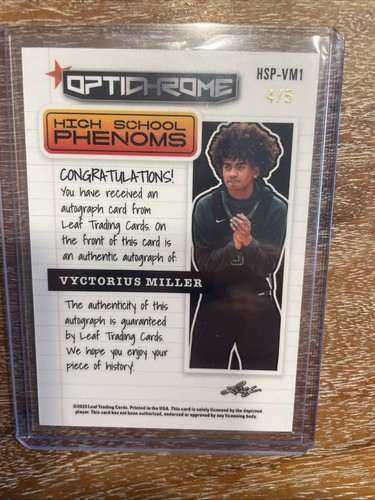 2022 Leaf OptiChrome Phenoms LSU Purple Prizmatic Vyctorius Miller RC Auto 4/5 - Picture 3 of 4