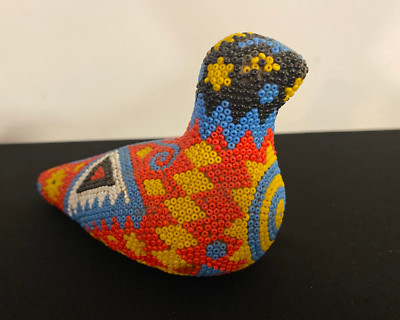 Vintage Handmade Huichol Beaded Bird  Figurine