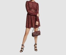 $325 Michael Kors Women's Red Leopard Corded Lace A-Line Dress Size S
