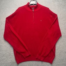 Tommy Hilfiger Mens Sweater XL Red 1/4 Zip Mock Neck Pullover Jumper Stretch
