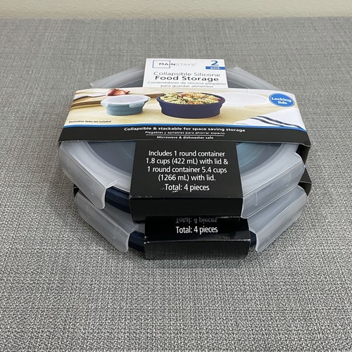 Mainstays 2 PK Blue Collapsible Silicone Round Food Storage Containers Set of 2 - Picture 2 of 6
