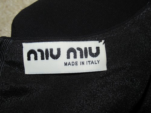 MIU MIU CADY Dress Size L black embellished bead crystal neck short sleeve shift - Picture 6 of 8