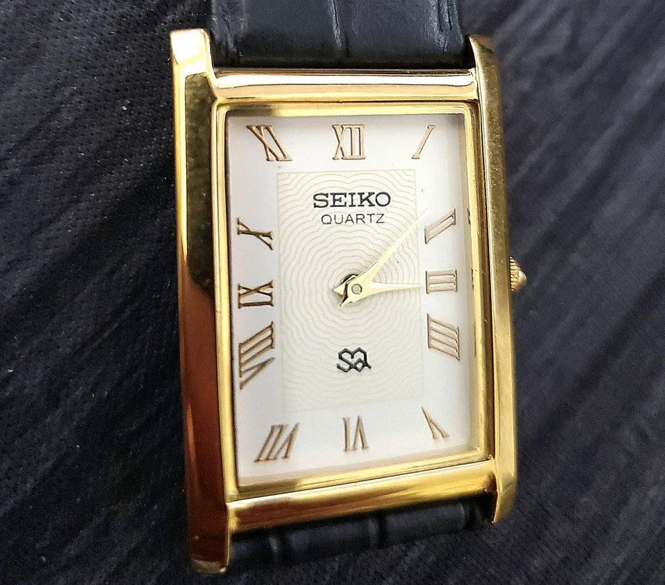 Nuevo reloj de vestir SQ esfera delgada Batt & Movt para hombre dorado blanco sin mangas vendedor de EE. UU.⌚ Foto 3 de 4